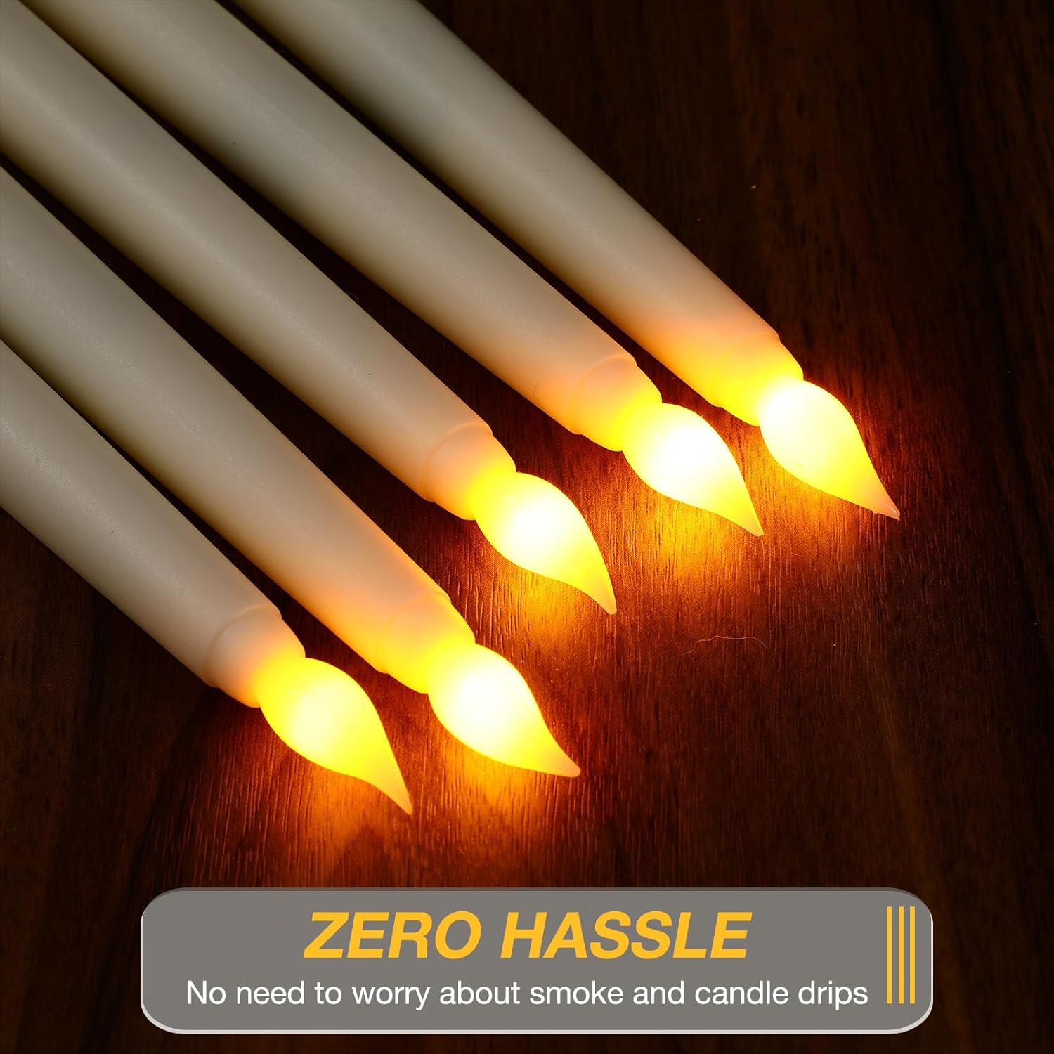 Tuanse 24 Pack 24 Pack Flameless Flicker Taper Candles Bulk with Remote and Timer, Battery Operated LED Warm White Taper Candles Light for Home Wedding Decoration Gifts (Beige,10 Inch)