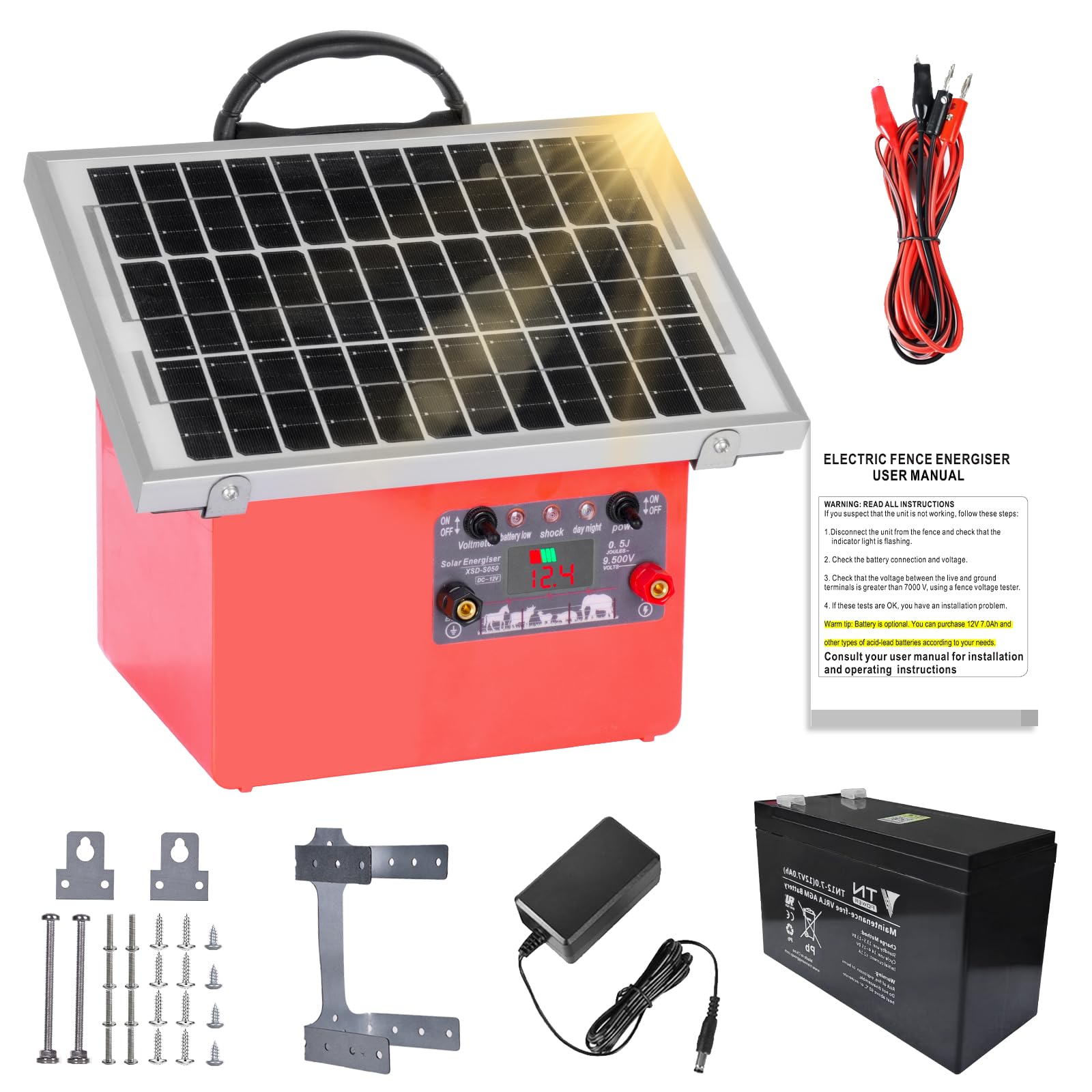 32KM - Cerca eléctrica solar de 9,5 kV pastor eléctrico controlador para caballos, valla eléctrica 0,5 J para cría de animales de pastor, para granja, pasto, jardín (Red)