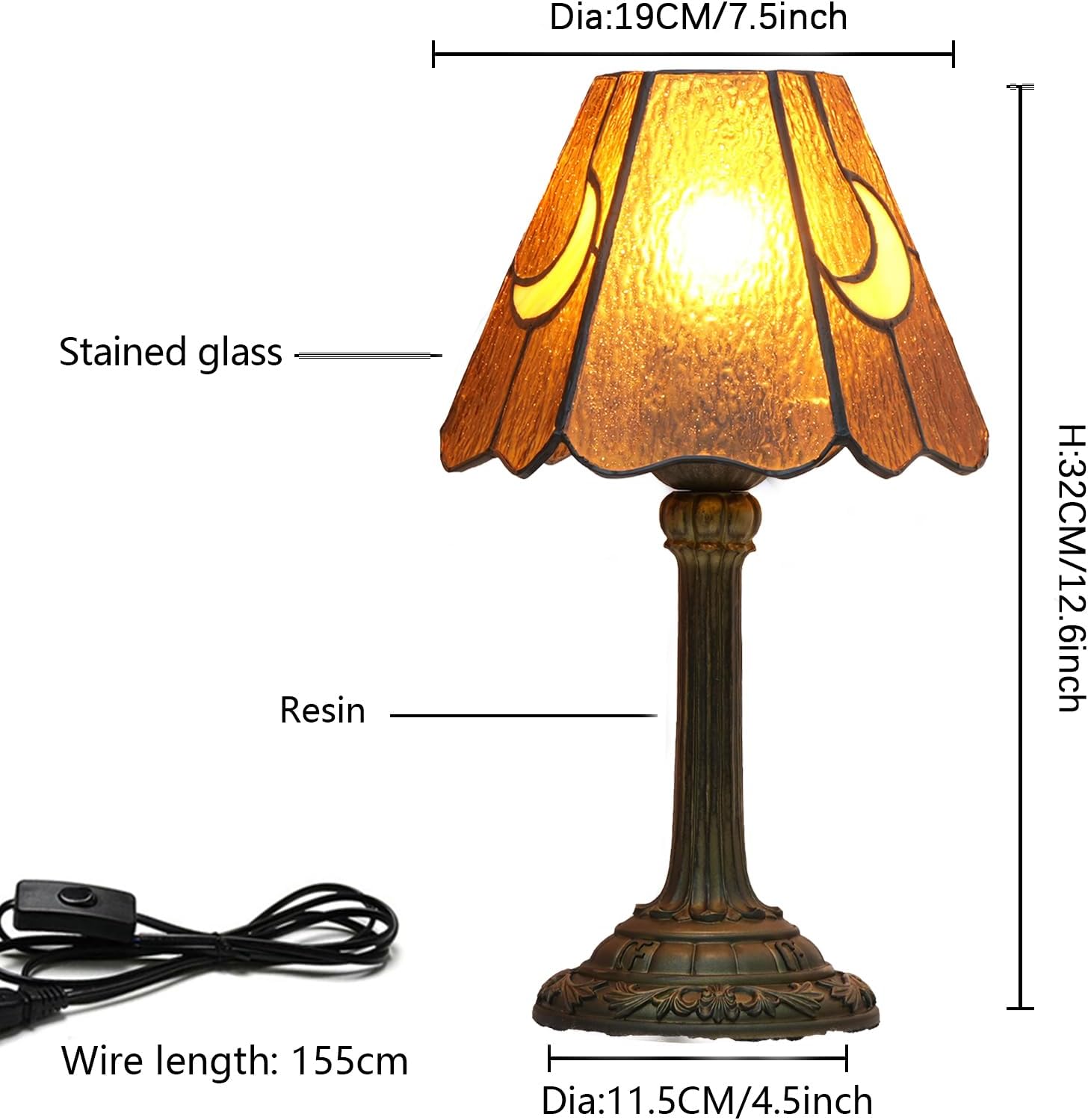 Tiffany Table Lamps, 7.5 Inch Dark Brown Moon Style Stained Glass Lamp Handmade Vintage Art Home Decor Reading Desk Lamps for Bedside Bedroom Living Room Office