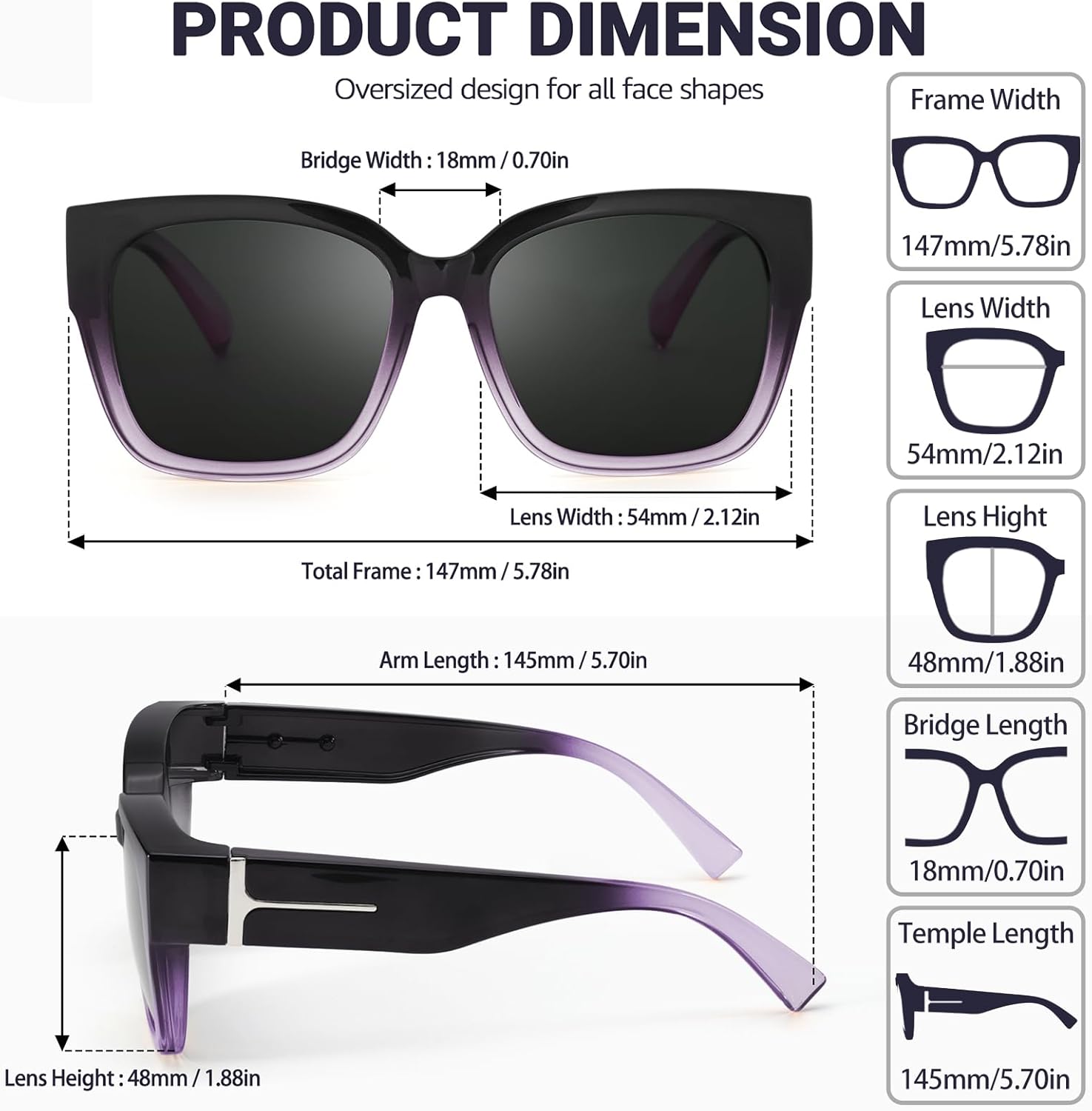 LVIOE 2 Pack Polarized Fit Over Sunglasses for Women Men Oversized Square Over Glasses Sunglasses with UV Protection LS7511 - Image 5