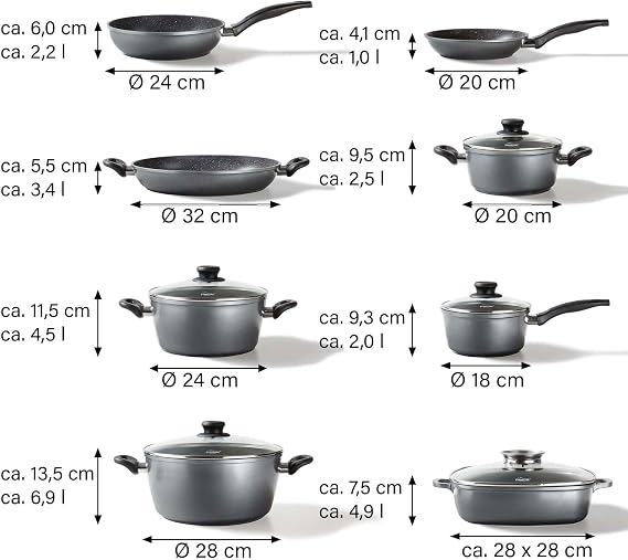 Stoneline Cookware Set, Grey, 13-teilig