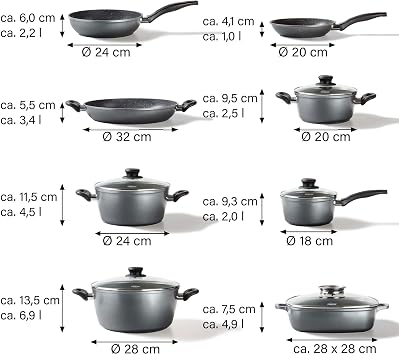 Stoneline Cookware Set, Grey, 13-teilig