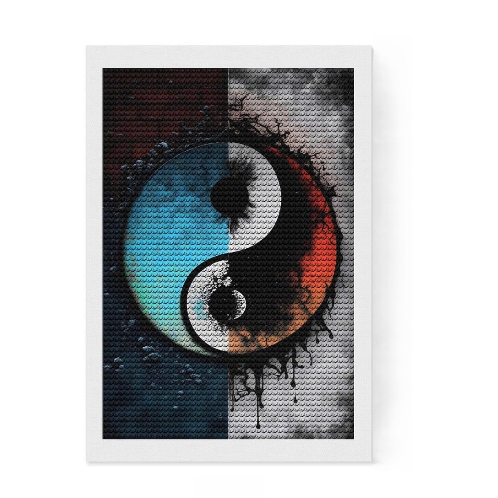 Junmoney Graffiti Yin and Yang Diamond Painting Set 8"x12", Complete Accessories, Satisfying Creative Project, Stress Relief Craft, Office Decor