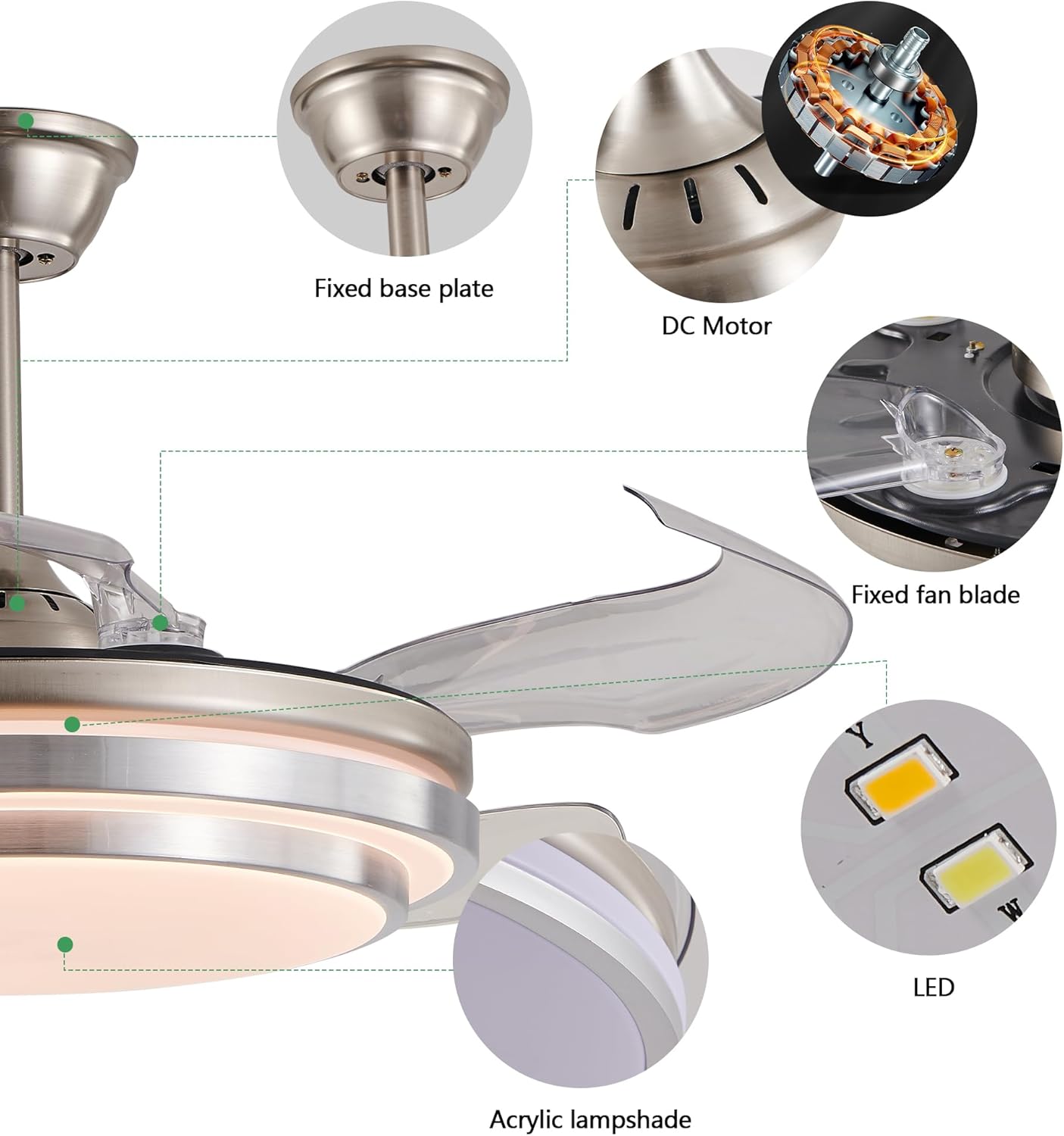 Smart Ceiling Fan Light with Remote, 36W LED 3 Color Temperatures(3000K-6000K), 6-Speed Quiet Reversible Blades for Bedroom, Wi-Fi Control, Summer & Winter Mode (3T)