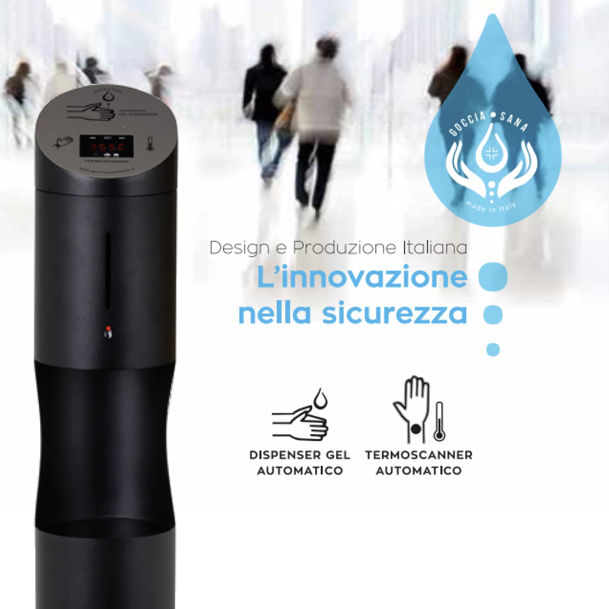 Termometro Digitale con Dispenser Gel disinfettante Mani | Termometri digitali per Temperatura Polso | colonnina igienizzante Mani con Orologio