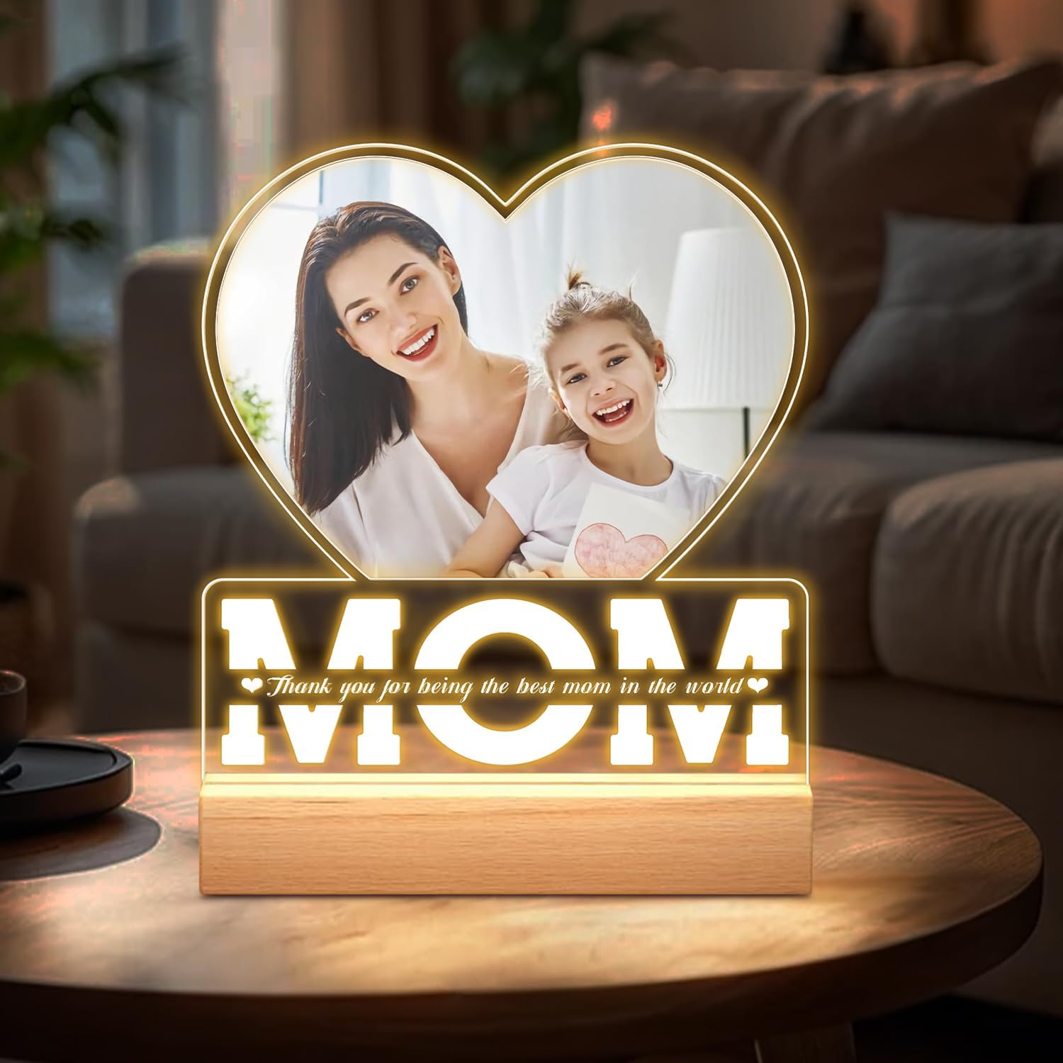 Personalized Mom Birthday Gifts Custom Picture Frames with Night Light Personalized Acrylic Plaque with Photo Customizable Present for Mummy Grandma Wife Mother's Day from Daughter