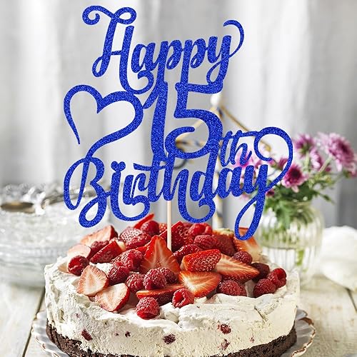 Miniatura 143 de Decoración para tarta de cumpleaños número 15 con purpurina dorada – 15 aniversario/cumpleaños – Hello 15, Cheers to 15 años, 15 & Fabulous Cake