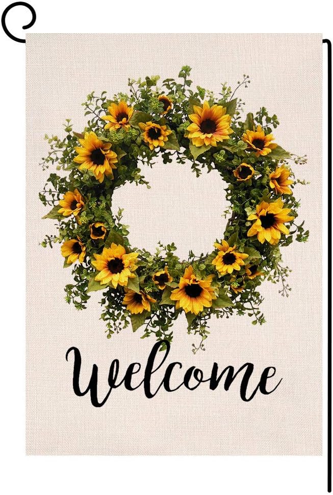 BLKWHT Spring Summer Sunflower Garden Flag Vertical Double Sided Farmhouse Yellow Floral Wreath Burlap Yard Outdoor Decor 12.5 x 18 Inches