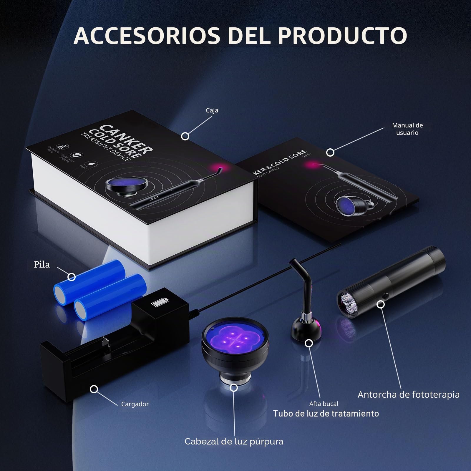 Dispositivo de terapia de luz roja para herpes labial, dispositivo de terapia láser frío 3 en 1, dispositivo de terapia con láser frío, dispositivo azul para boca, nariz, orejas, rodillas, pies y