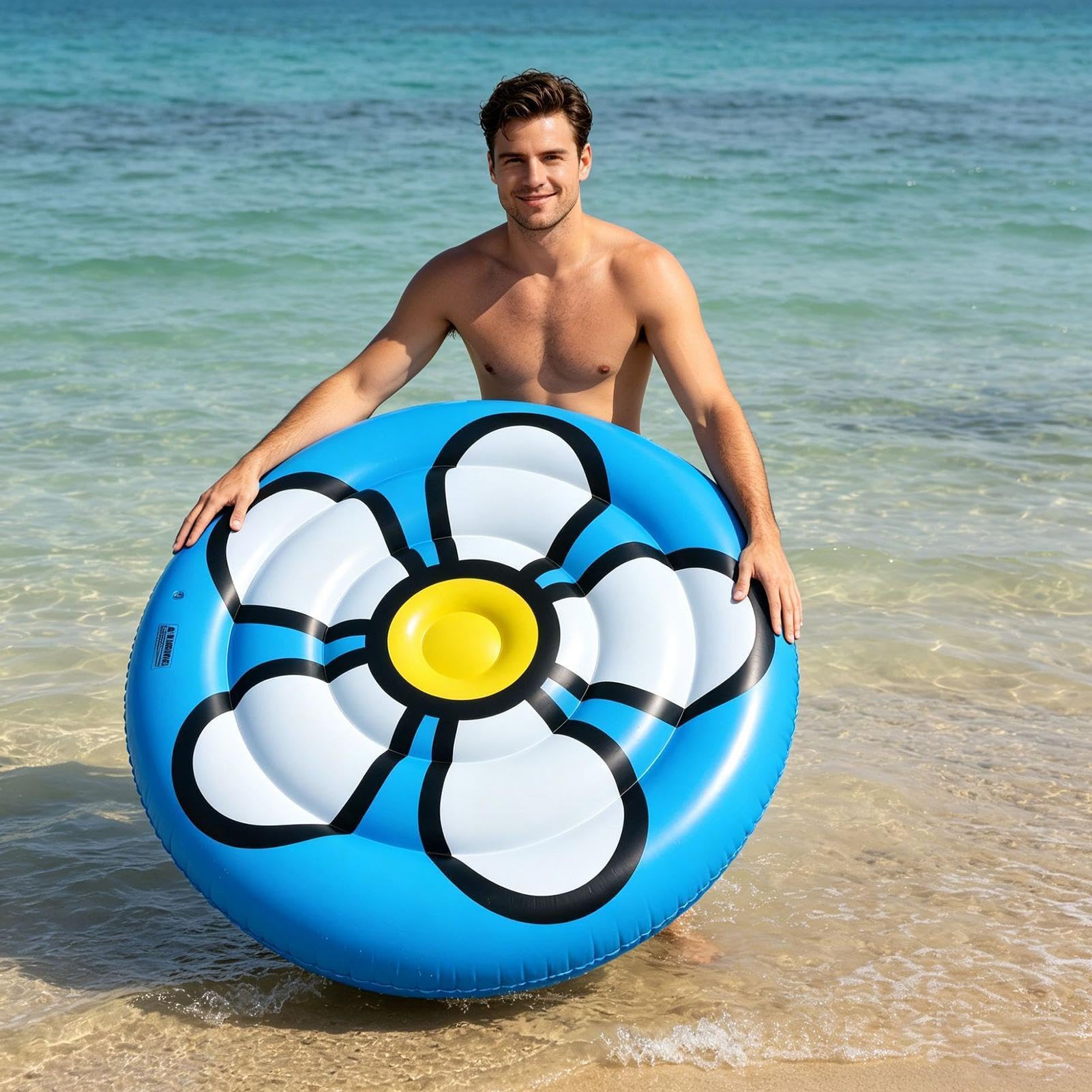Generico Materassino Rotondo da Piscina Materassino Gonfiabile Resistente | Lettino Abbronzante Da Piscina Per Lago Mare Acqua Stagno Interno Esterno Fiume Barca Nuoto Abbronzatura
