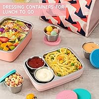 Vista 5 de Freshmage [Paquete de 6 de 2.4 onzas] Recipiente de aderezo de acero inoxidable con tapas de silicona, recipientes reutilizables a prueba de fugas