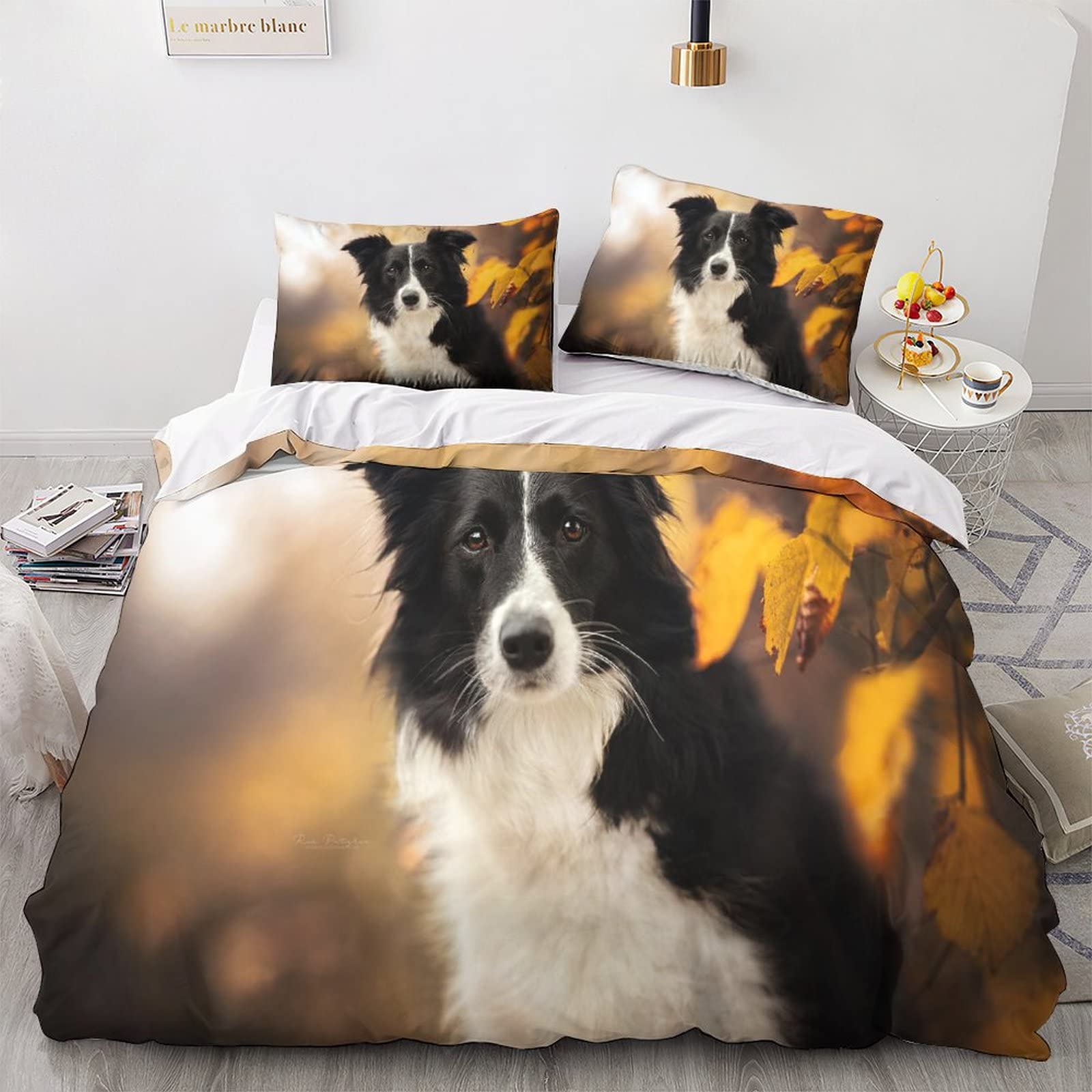 GEEYOU Border Collie Finesse Comforter Cover Hidden Zipper Duvet Cover Set with Pillowcases Pet Dog Bedding Set Soft Microfiber Quilt Cover Set Various Sizes for Kids Adults King（220x240cm）