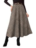 Pink Queen Plaid Skirts for Women 2026 Flared Vintage High Waist A Line Midi Tartan Skirts with Pockets