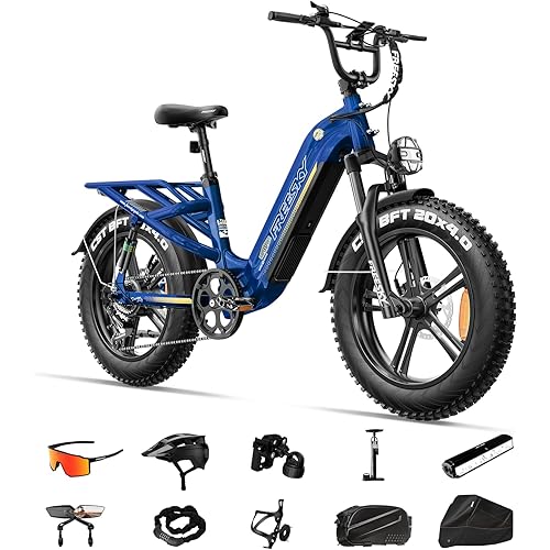 FREESKY 1800W Step-Thru Electric Bike for Adults, 48V 25Ah Samsung Cell Battery 105 Miles & 33MPH Ebike, 20" Fat Tire E Bike, Full Suspension for Commuting & Cargo Electric Bicycles, UL 2849 Certified
