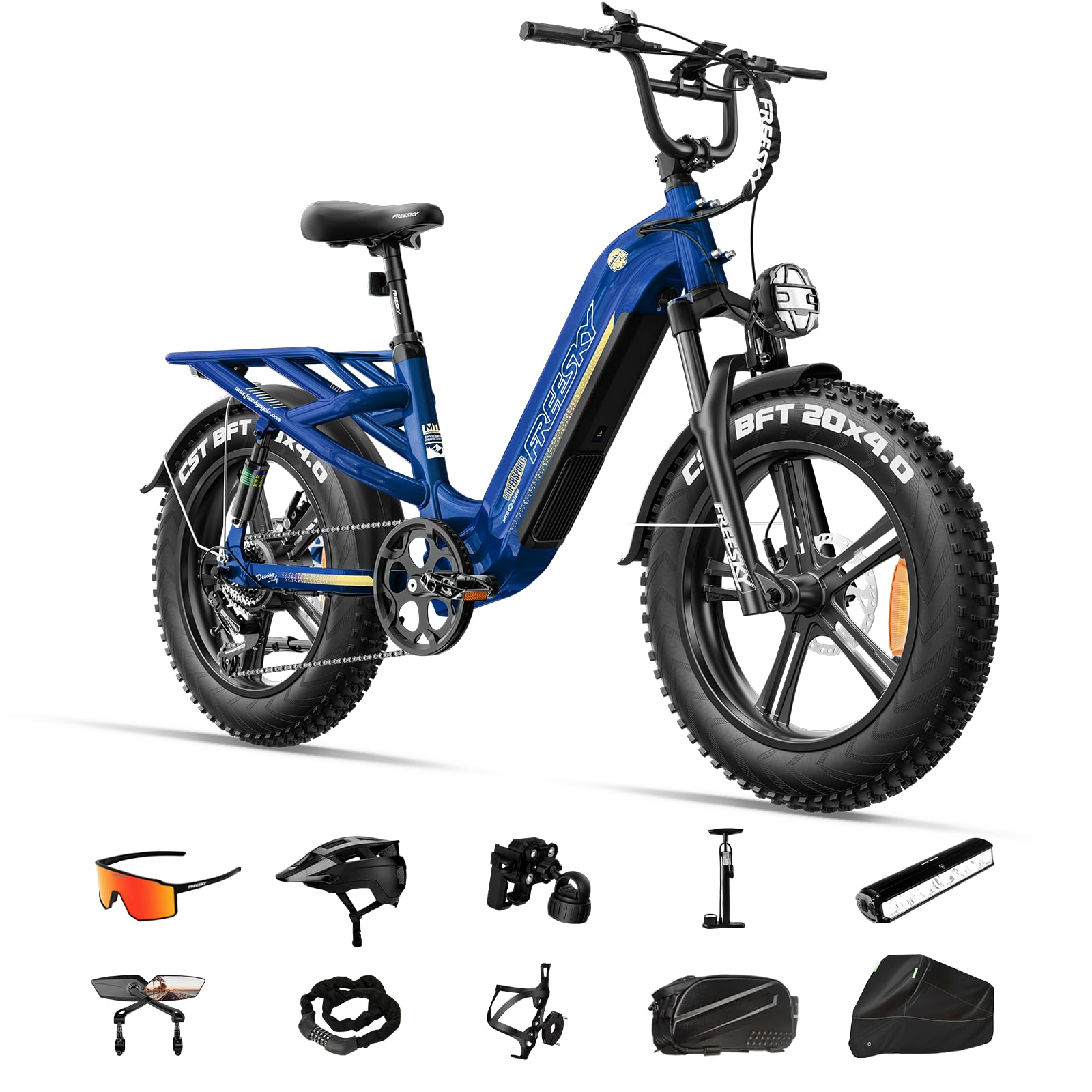 FREESKY 1800W Step-Thru Electric Bike for Adults, 48V 25Ah Samsung Cell Battery 105 Miles & 33MPH Ebike, 20" Fat Tire E Bike, Full Suspension for