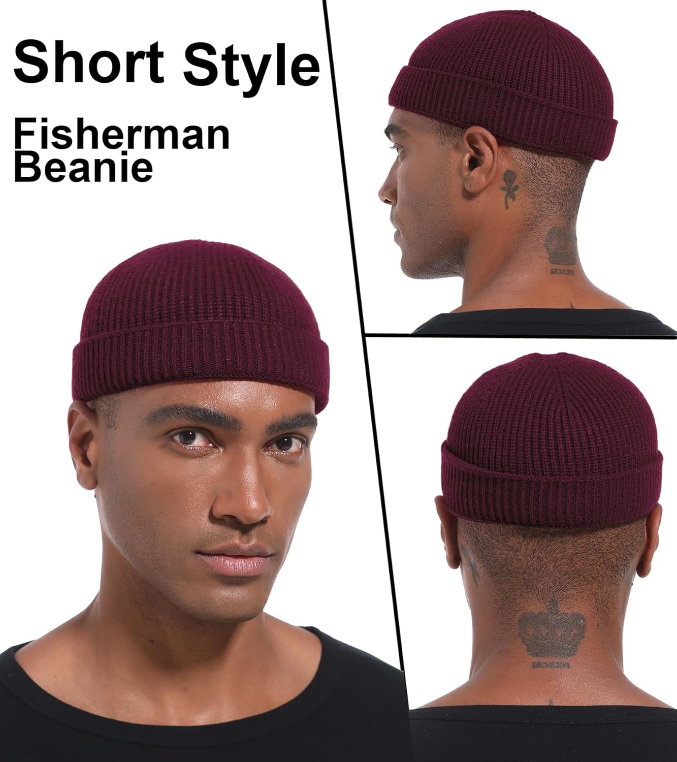 Wool Cuffed Beanie for Men Unisex Knit Watch Cap Thin Fisherman Beanies - Image 3