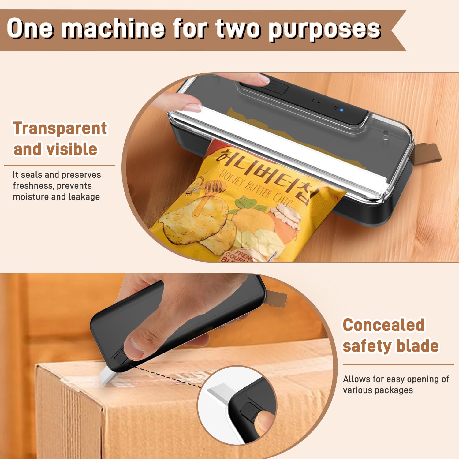 Mini Scelleuse Thermique,Soudeuse Sac Plastique, Portable 2-en-1 avec Cutter et Pied Magnétique - Scellage 2 Niveaux, Rechargeable USB (Auto-Off) - Pour Aliments, Snacks, Sacs Plastiques -Noir