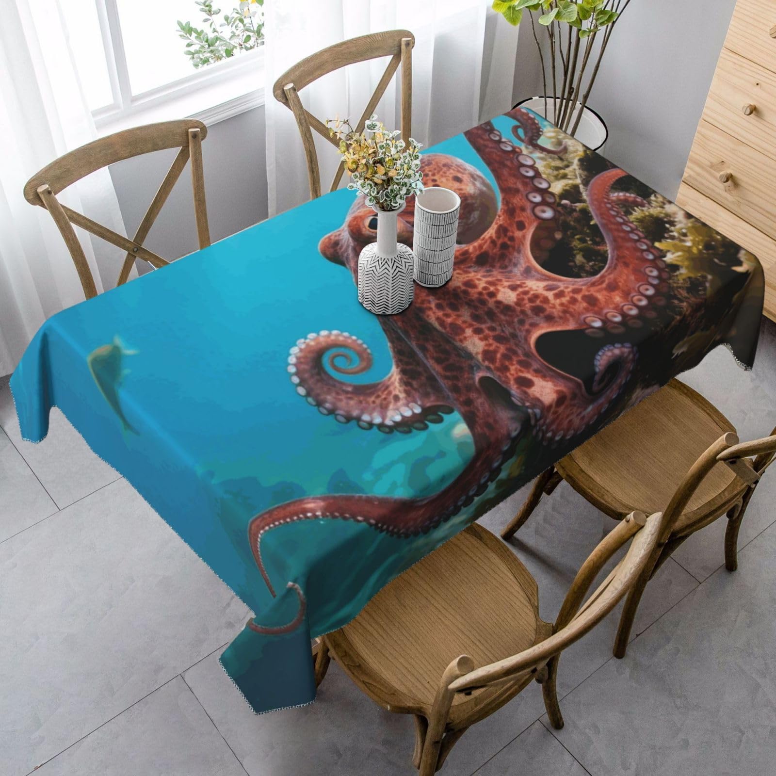 FekiLoot Octopus Rectangle Tablecloth 35x55 Inch, Washable Reusable Farmhouse Table Cloths Wrinkle Free and Spillproof Kitchen Dinning Table Cover for Party Wedding Picnic Home Decor Tablecloths