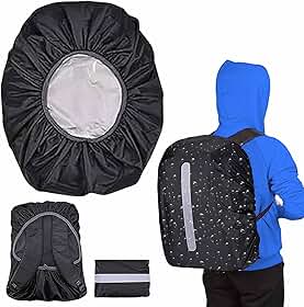 Capa de Chuva Impermeável para Mochila com Faixa Refletiva I Proteção Contra Água Poeira e Sujeira I Uso Escolar Viagem Caminhada Moto e Bike