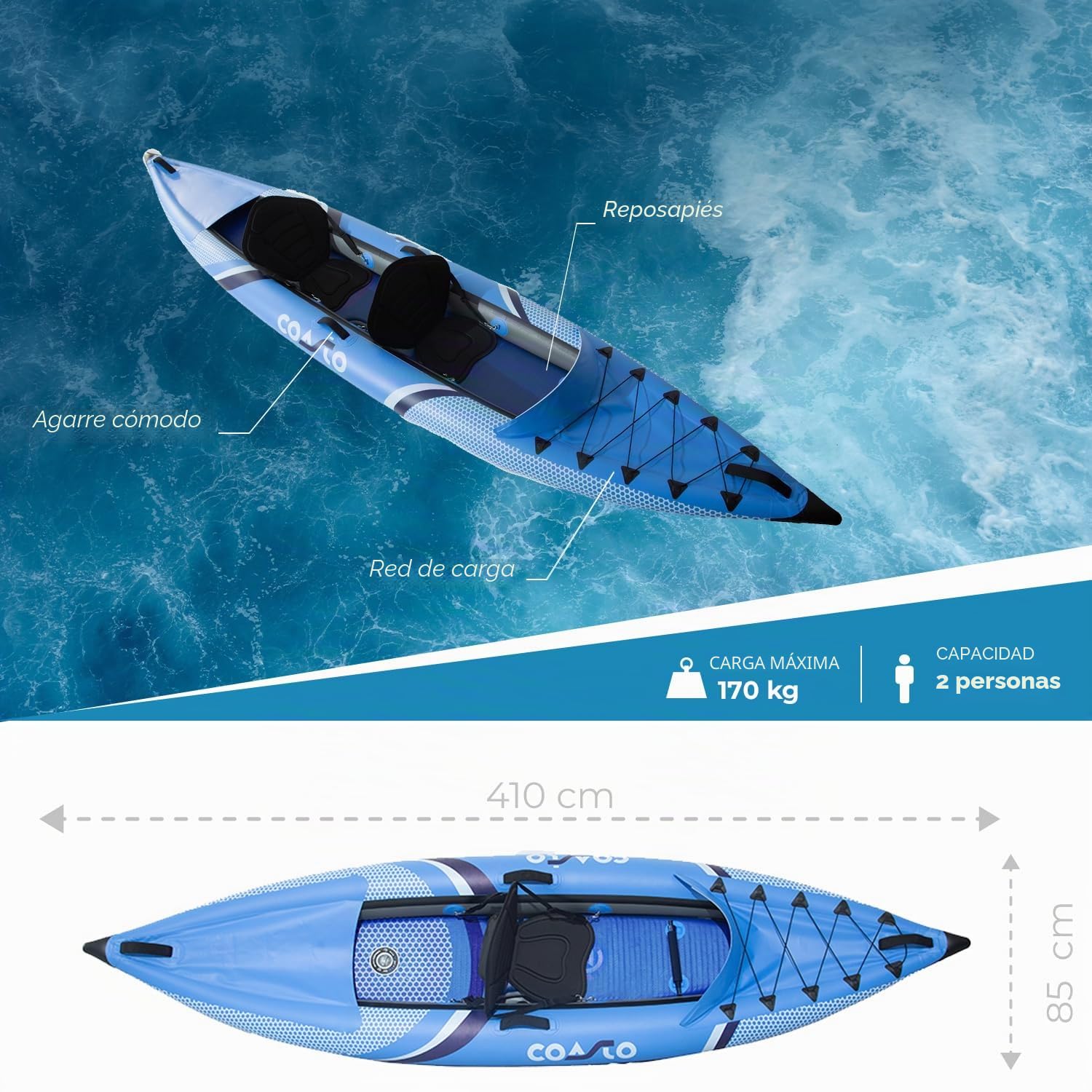 WattSUP Coasto Lotus Personas Kayak inflable Drop Stich Canoa Barco Kayak