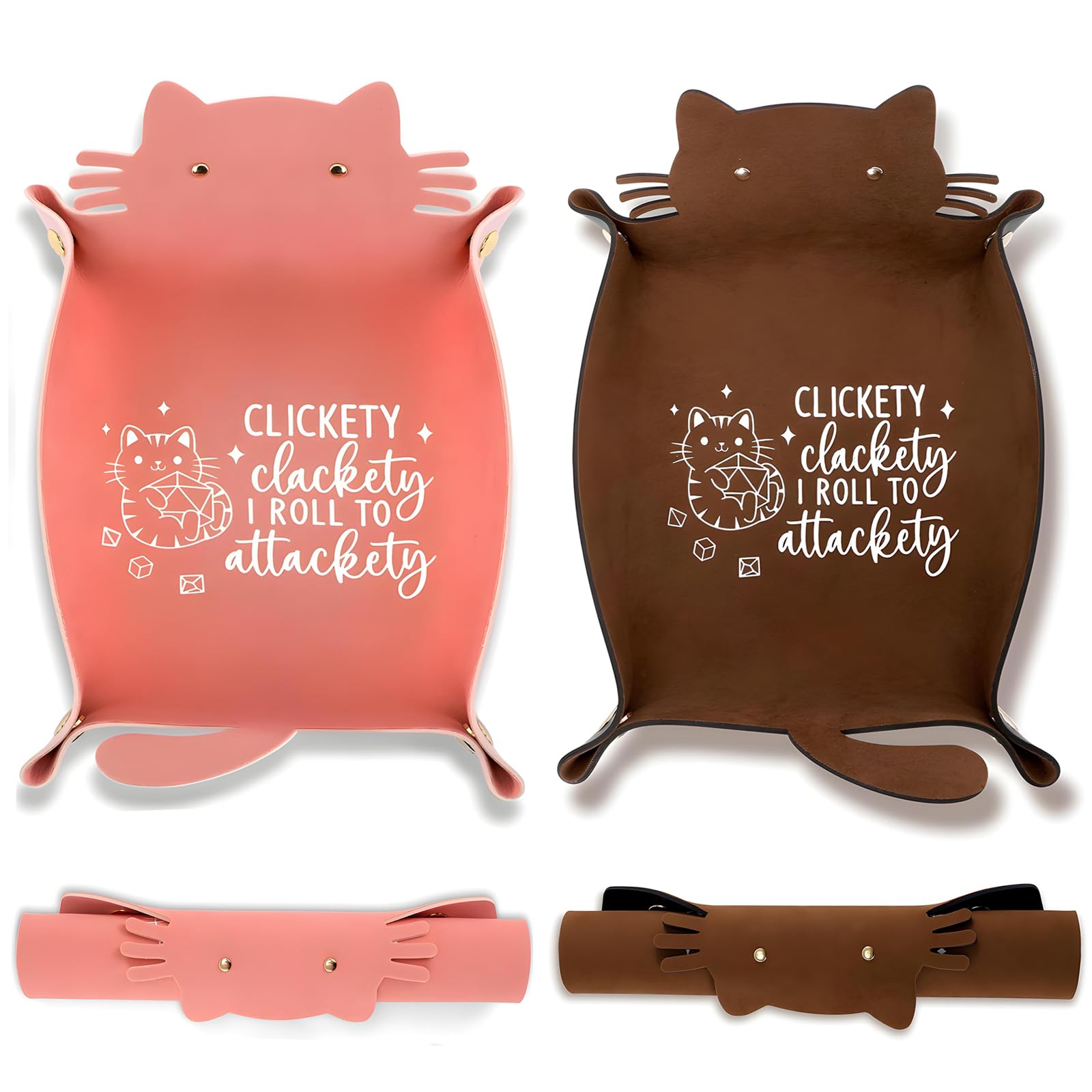 Cat Dice Rolling Tray，Qiundar 2 PCS Novelty Folding Leather Dice Holder Premium Catchall Jewelry Tray for RPG, Board Games and Travel