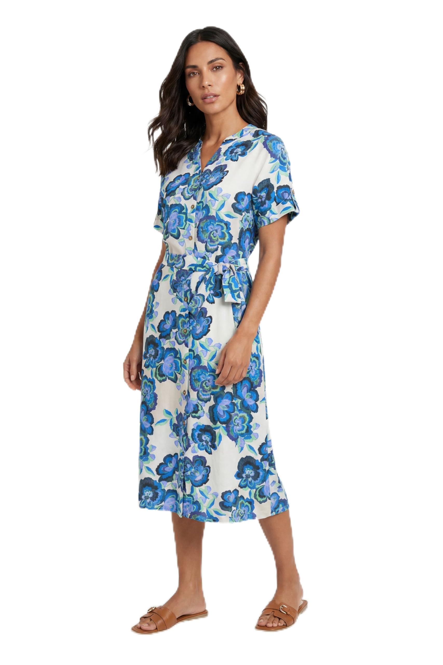 Wallis Summer Cotton Floral Shirt Dress, 12, Ivory