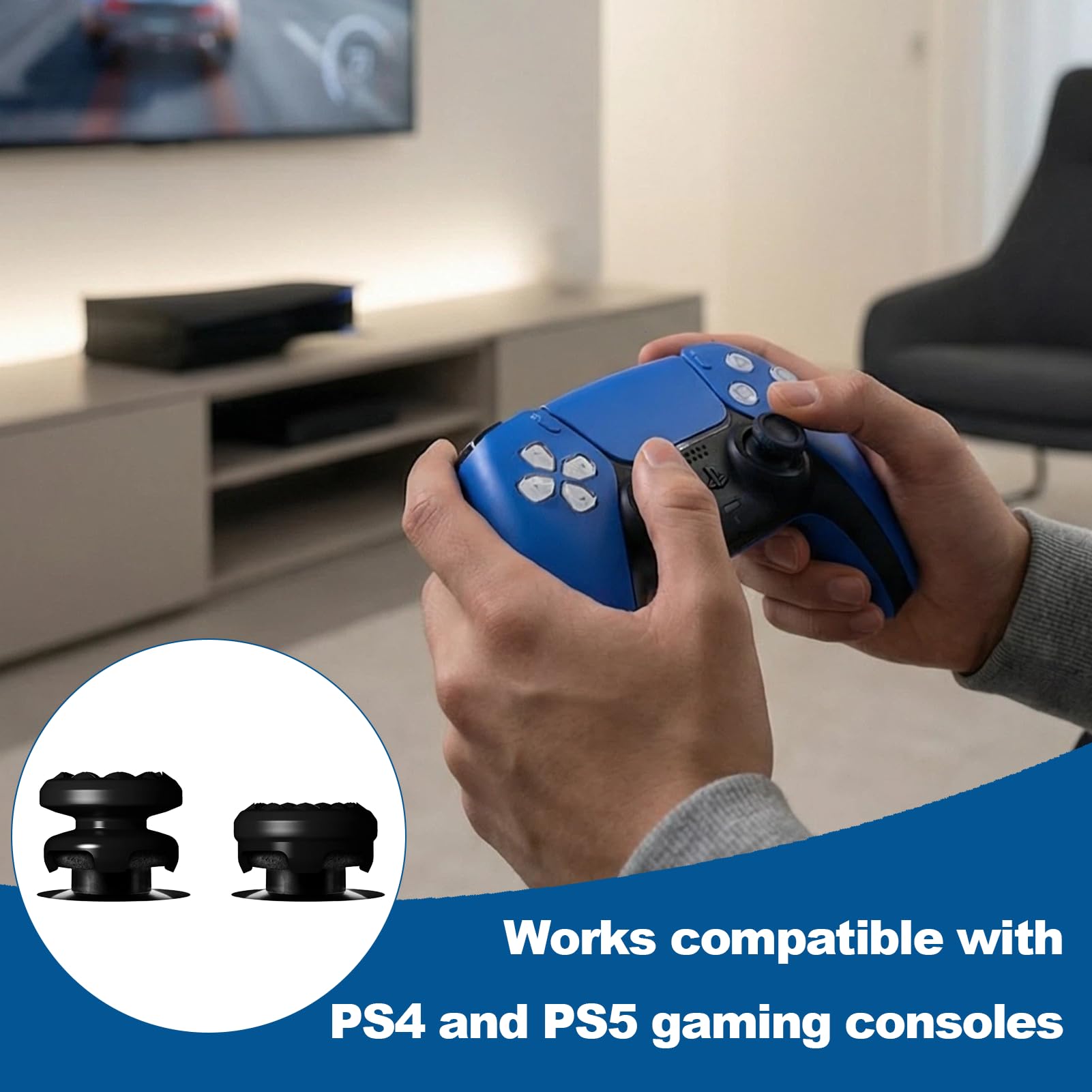 2PCS Thumb Grip Joystick Caps for PS5/PS4 Controller, Silicone Thumb Cap 1 High-Rise 1 Mid-Rise Non Slip Rubber Textured Grip Design to Help with Aim Control Accuracy Compatible with PS5 PS4 — view 2