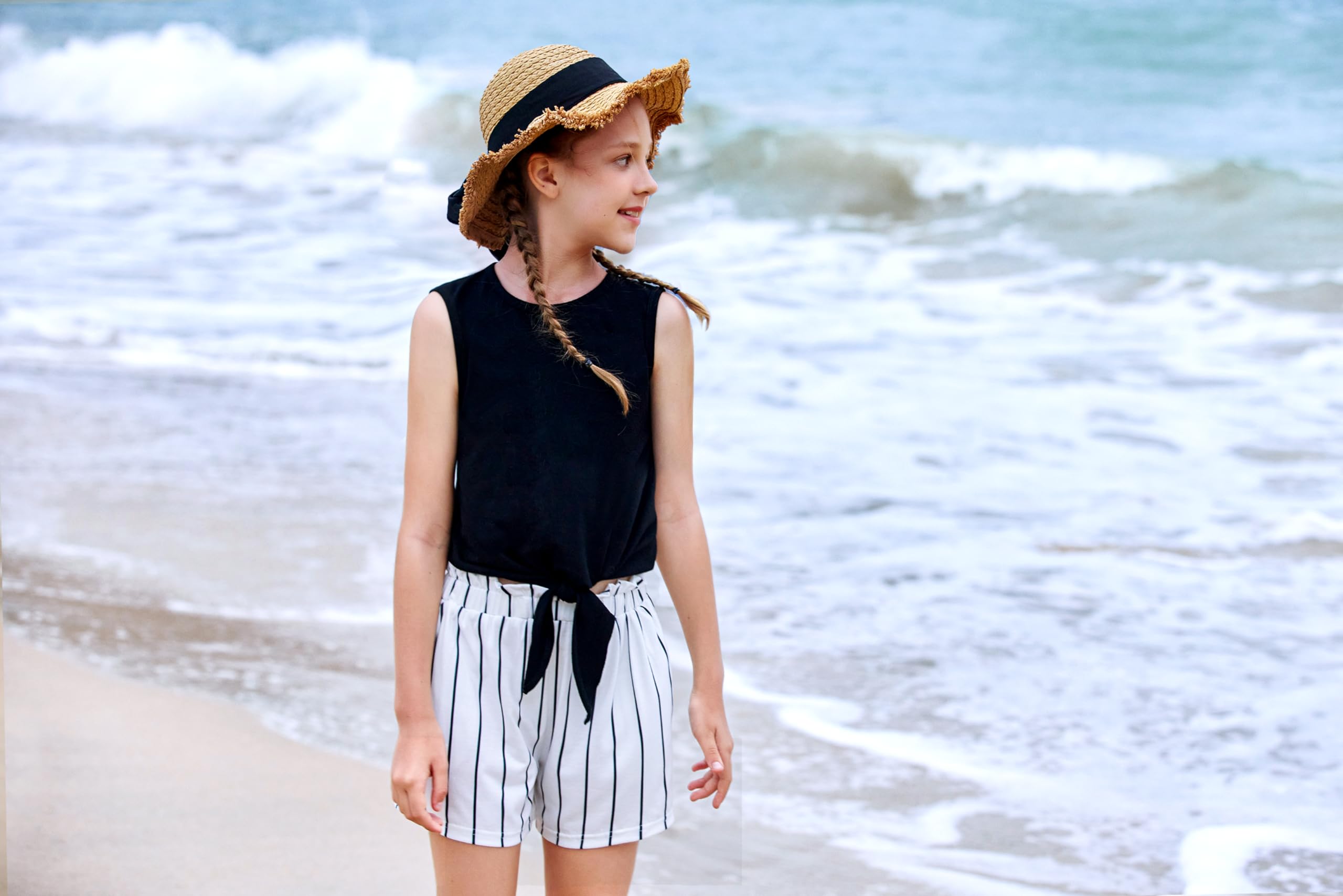 Arshiner Niñas Conjuntos Camiseta de Tirantes y Pantalón Corto Conjuntos de ropa Verano Moda casual Camisetas sin mangas Conjunto para niña 6-14 años