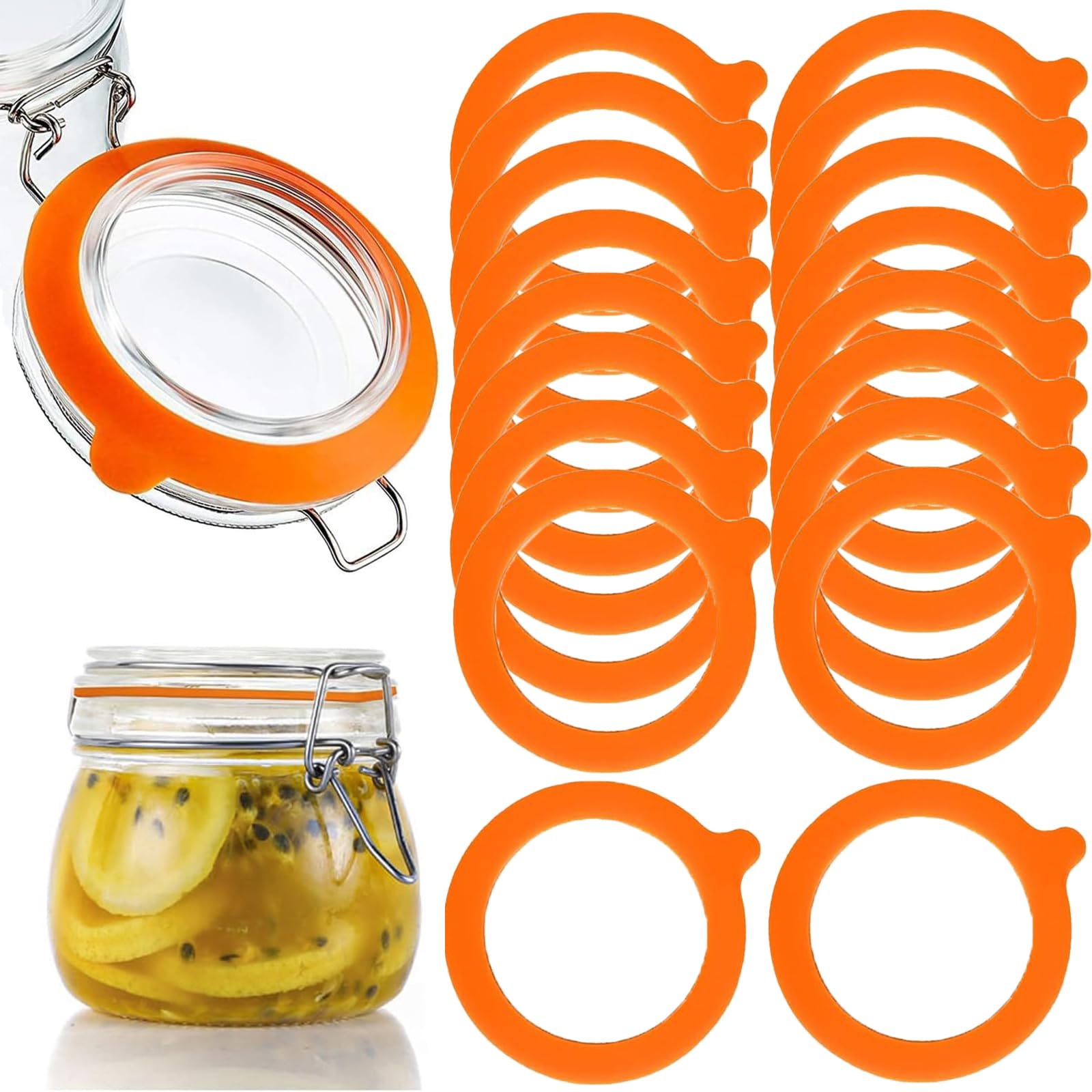 18 PCS Jar Seals,Silicone Replacement Gaskets Seals Orange Jar Seals Replacement