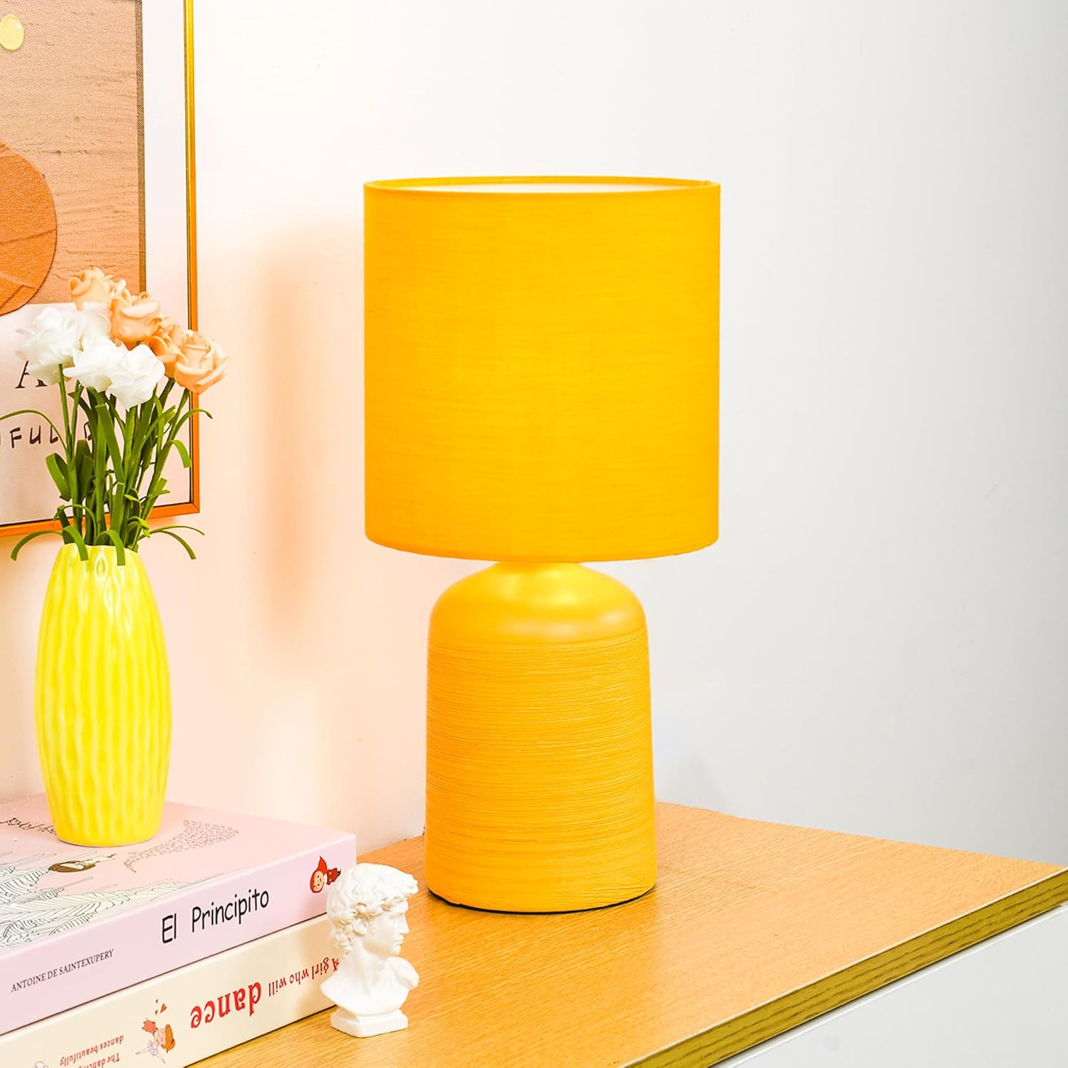 Lampwell Maye Small Ceramic Table Lamp for Living Room and Bedroom,Modern Kids Night Table Lamp,Φ6.3×H13IN,Bulb Excluded,Yellow