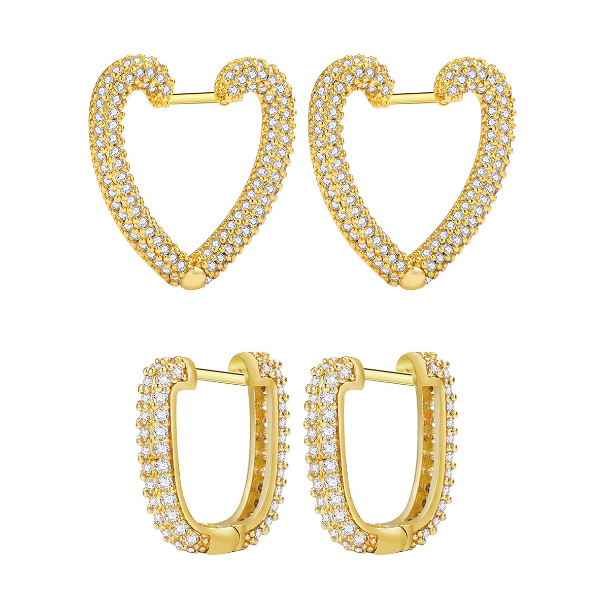 Sunnygo Cubic Zirconia Hoop Huggie Earrings Set 14k Gold Plated Dainty Cuff Earrings jewelry Gift for Women