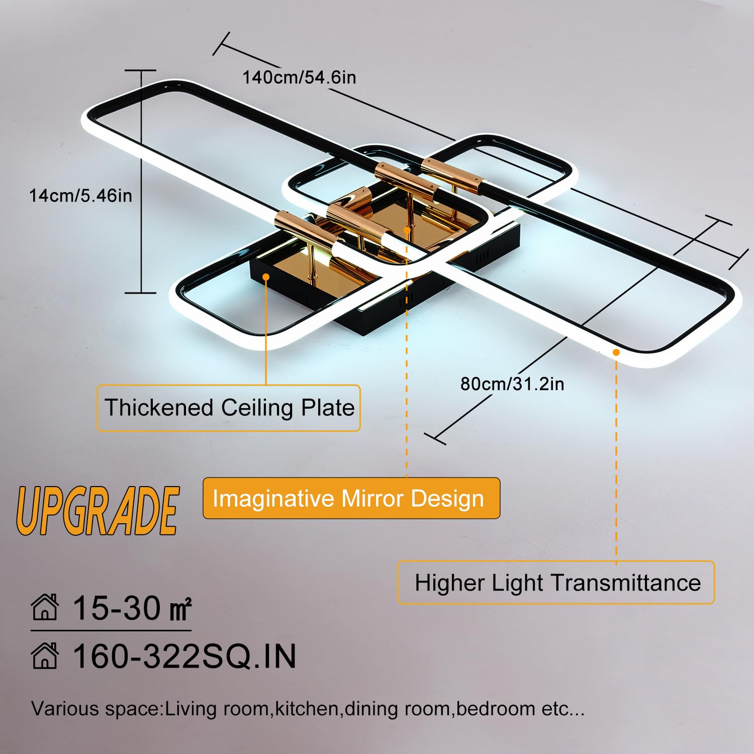 Plafoniera LED Soffitto Dimmerabile con Telecomando, Lusso Quadrato Nero Plafoniera Led Aggiornamento Finitura Luminosa Moderna Plafoniera a LED per Soggiorno