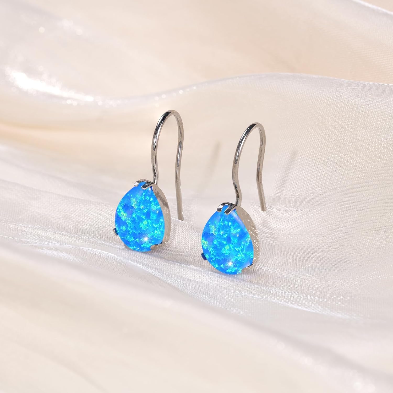Limerencia Hypoallergenic Pure Titanium Cubic Zirconia Dangle Hoop Earrings, Water drops CZ/Opal Lightweight Drop Earrings for Sensitive Ears Women