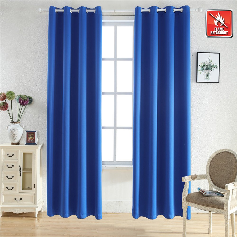 BEGOODTEX Flame Retardant Fire Resistant Thermal Insulated Soundproof Curtains Blackout Curtain, Royal Blue, 52W by 95L inch, 8 Grommet, 1 Panel