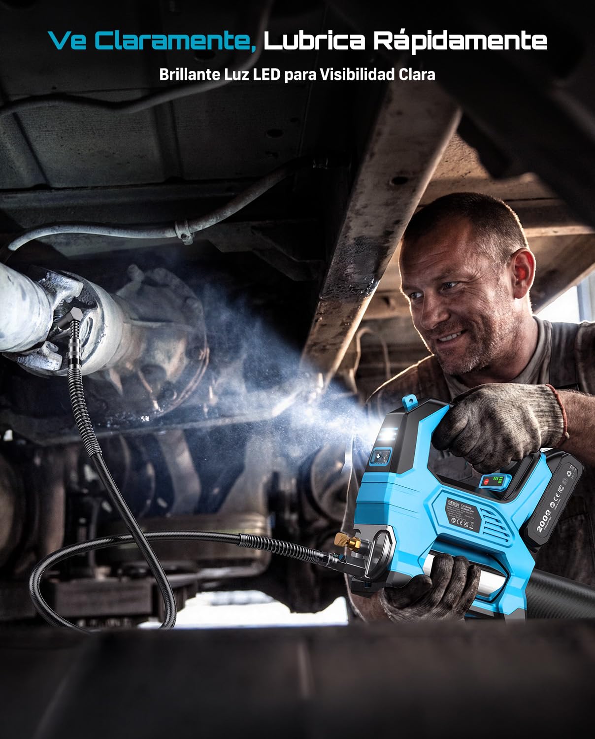 Seesii 12.000 PSI Engrasadora Batería con 2 Baterías, 3 Velocidades | Manguera de 1.2m, Acoplador de 90°, 3 Boquillas, Compatible con la batería Makita, Motor Brushless, para Equipos Pesados