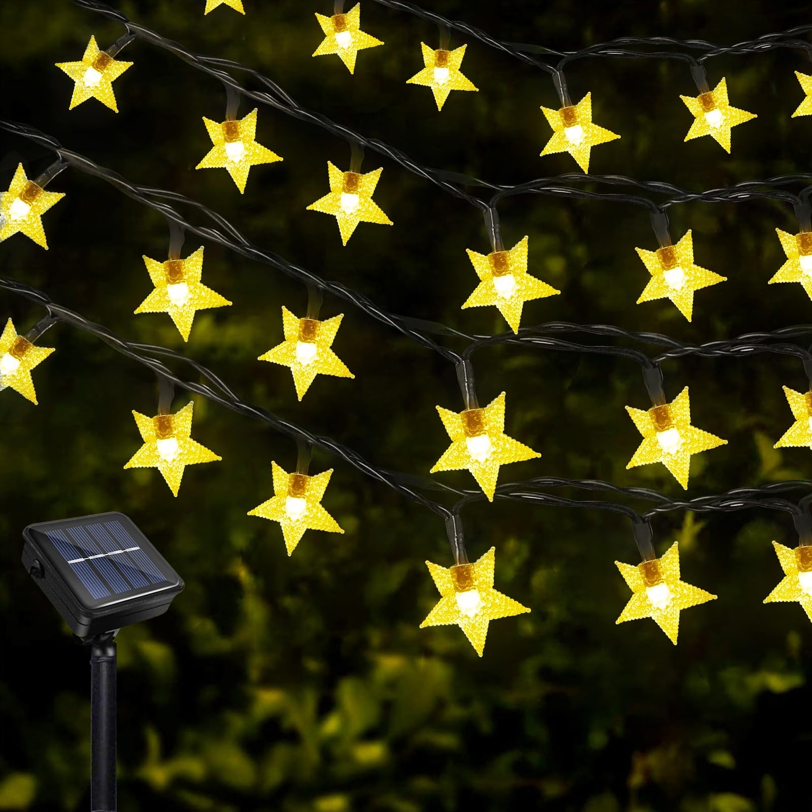 Micacorn Guirnalda Luces Exterior Solar, 12 Metro 8 Modos 100 LEDs Luces de Hadas Estrella, Lámpara de Cuento de Hadas Impermeable para Bodas Jardines Bodas Decoración Navideña