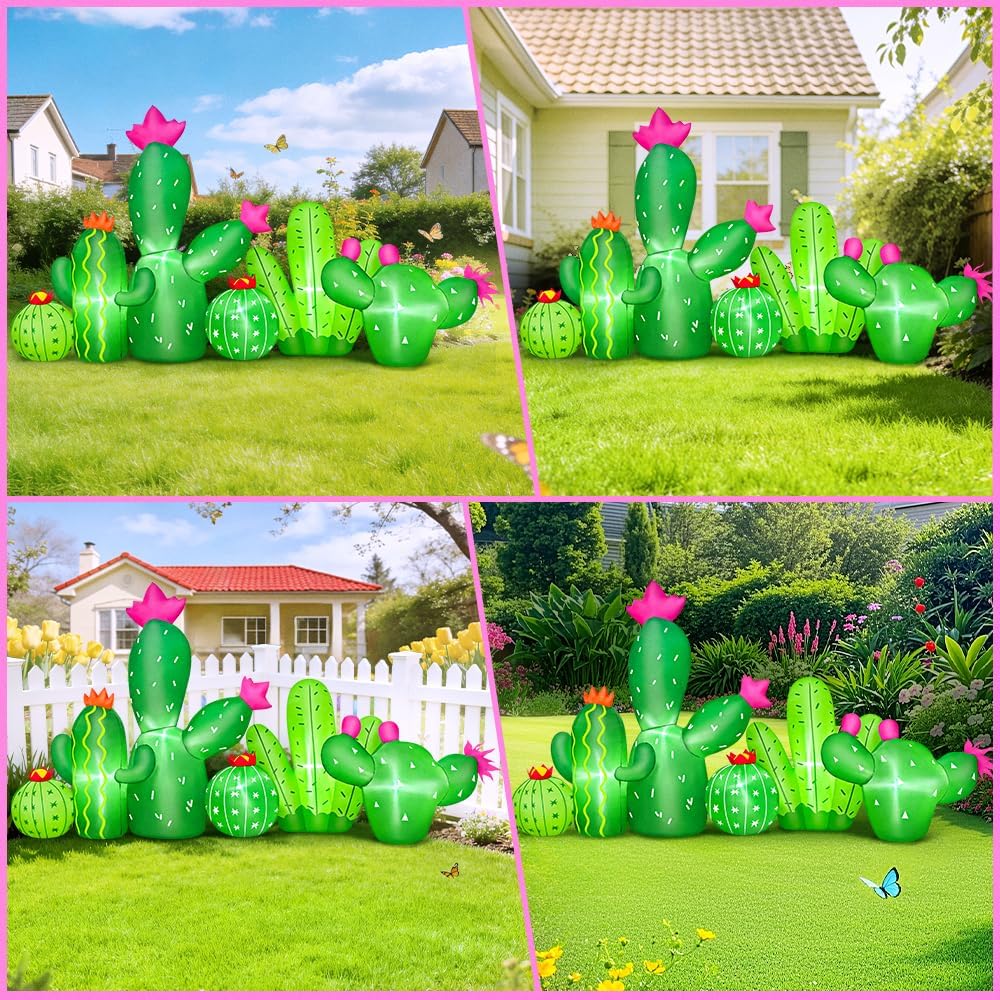 KOOY 7 FT Spring Easter Inflatable Cactus Outdoor Decoration, Inflatable Cactus Blow Up Yard Decor, Built-in LED Lights for Spring Summer Easter Yard Garden Lawn Party - Image 2
