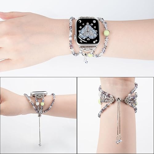 Miniatura 3 de TOMAZON Bling Crystal Beaded Bracelet with Night Luminous Pearl Compatible for Apple Watch SE Band 38mm 40mm 41mm Series 9 8 7 6 5 4 3 2 1