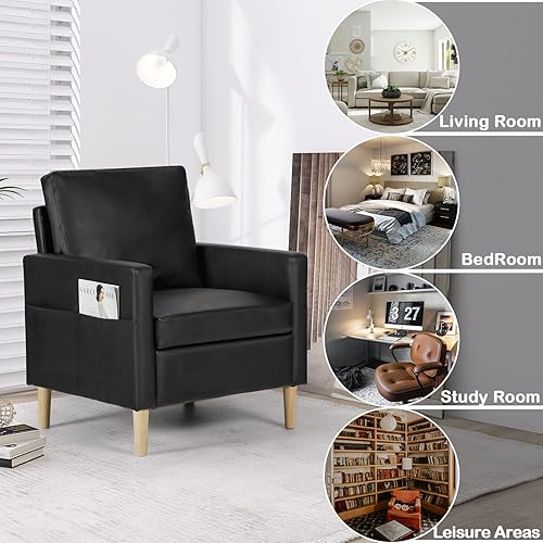 Miniatura 5 de AILEEKISS Sofá individual tapizado moderno de piel sintética de mediados de siglo para sala de estar, sillas con brazos para espacios pequeños, sala