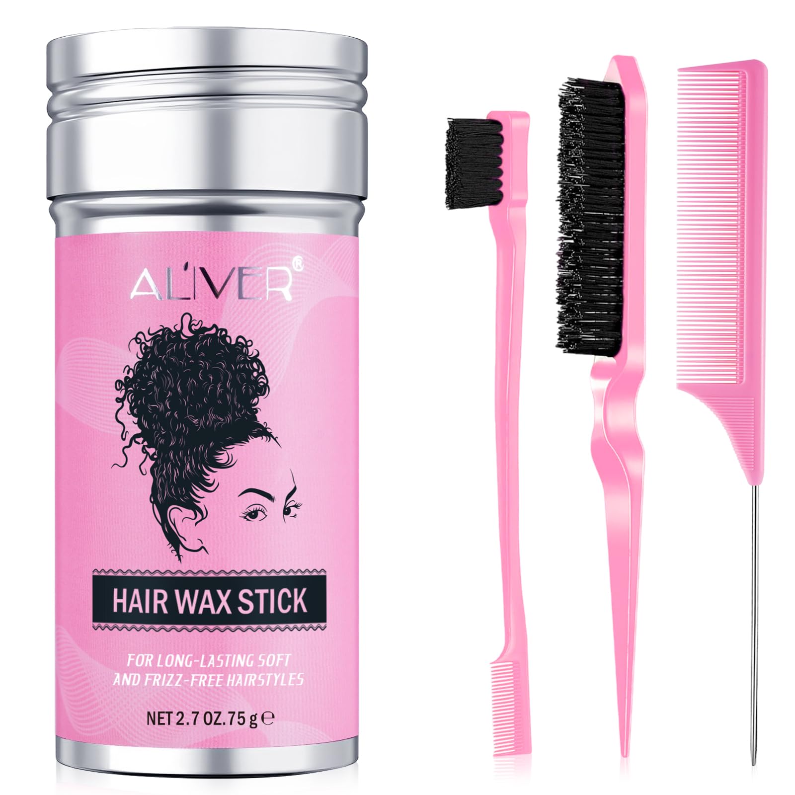 Bastone di cera per capelli+Set di 3 Pettini Spazzola Capelli Setole,cera capelli, pomata per lo styling di parrucche Acconciatura Spazzola e Pettine a Coda Robusto per Styling Unisex (75g-cera stick)