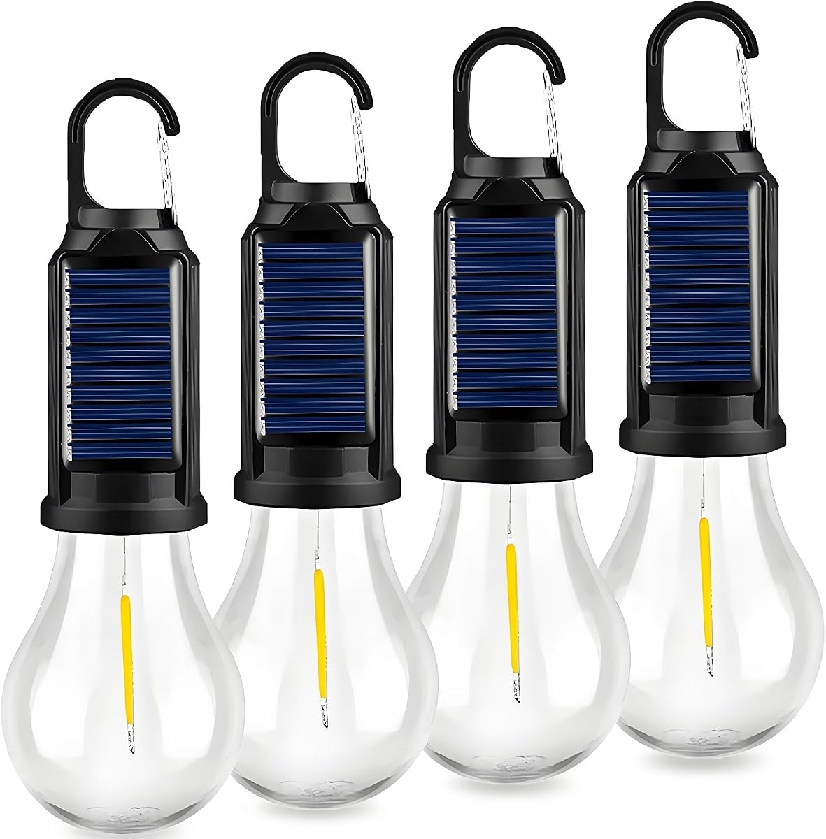 4-Pack Solar Camping Lantern, Portable LED Solar USB Rechargeable Lantern Flashlight Emergency Hanging Light Bulb for Indoor Outdoor Home Power Outages Hiking Hurricane (4)