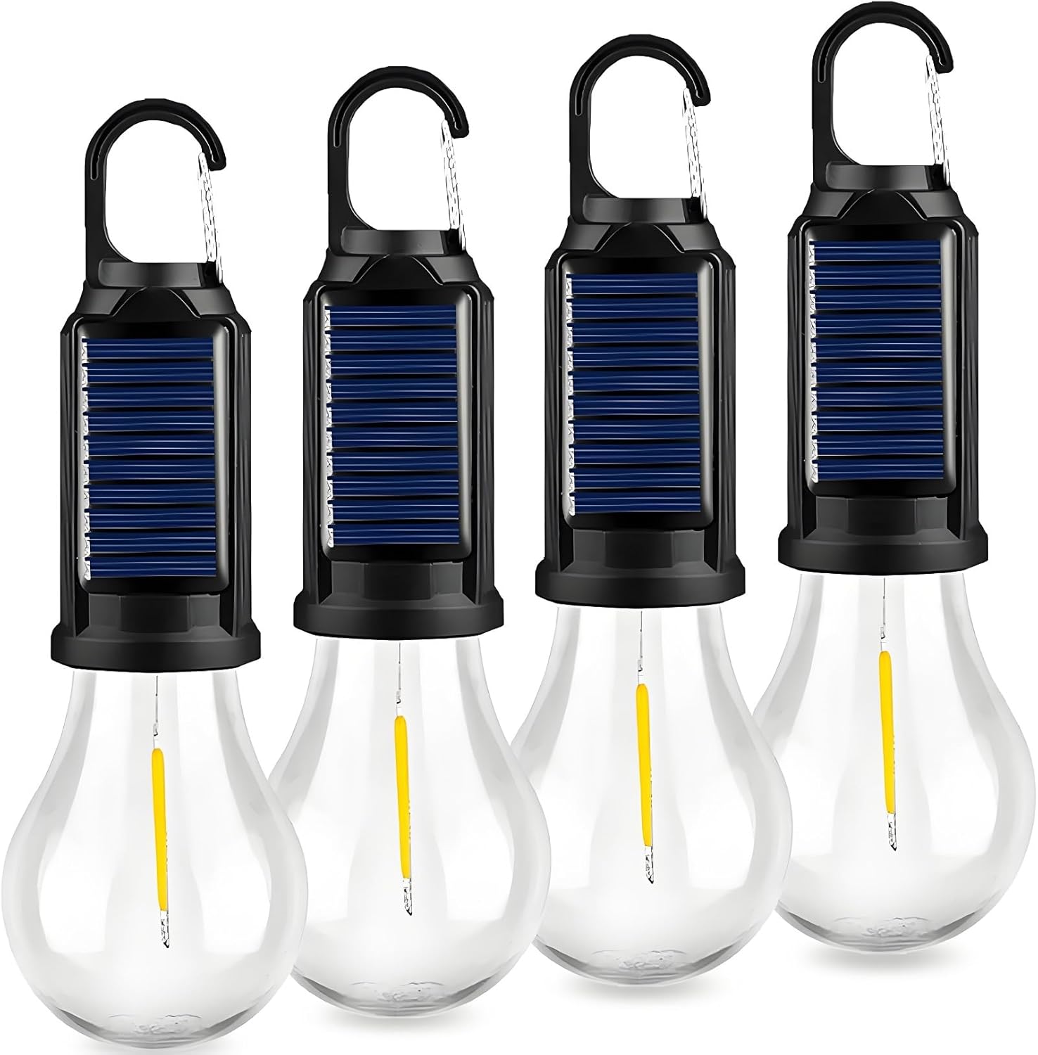 4-Pack Solar Camping Lantern, Portable LED Solar USB Rechargeable Lantern Flashlight Emergency Hanging Light Bulb for Indoor Outdoor Home Power Outages Hiking Hurricane (4)