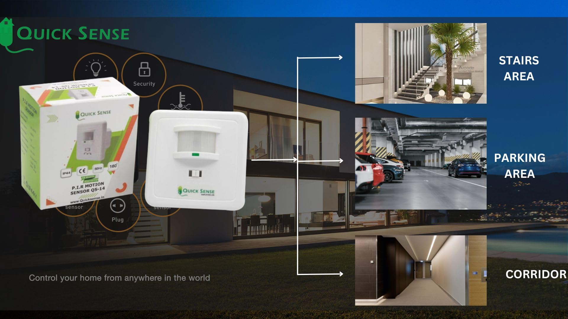 Quick Sense PIR Wall Mounted Hidden Infrared Motion Sensor Switch with on/off Button, Standard Size 3
