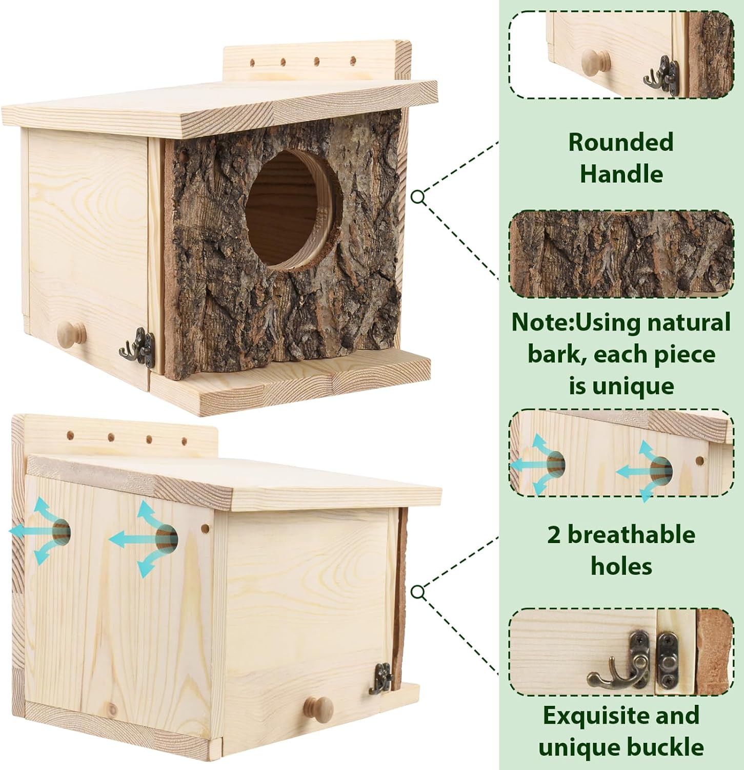 Squirrel Nesting Box - Easy Assembly Squirrel Houses for Outside Nesting, Wooden Nesting Box for Squirrels,Chipmunk,Bird and Small Animals