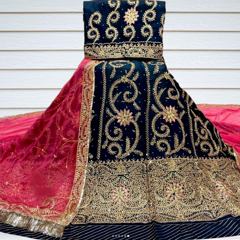 Image of Heavy Embroidery Work Semi Stitched Shimmer Silk Designer Rajputi Poshak For Women Rajasthani Lehenga Choli