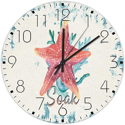 12 Silent Non-Ticking Wall Clocks Battery Nautical Beach Ocean Theme Underwater Starfish Home Decor for Kitchen Turtle Sea Life Seahorse Rustic