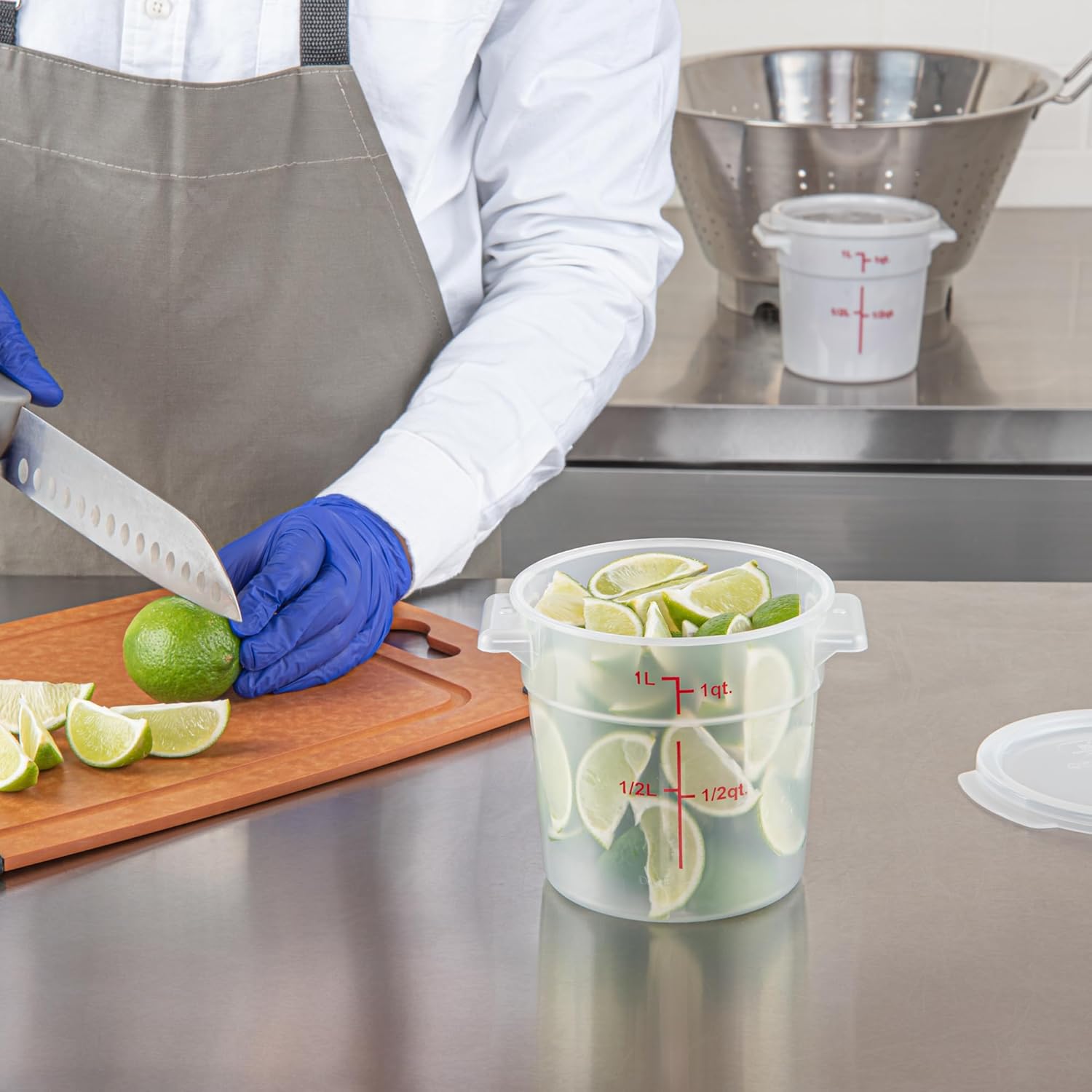 Restaurantware-Met Lux 1 Quart Food Storage Container, 1 Translucent Storage Container - Lids Sold Separately, Red Volume Markers, Dishwashable Container, Side Handles, For Storing Foods