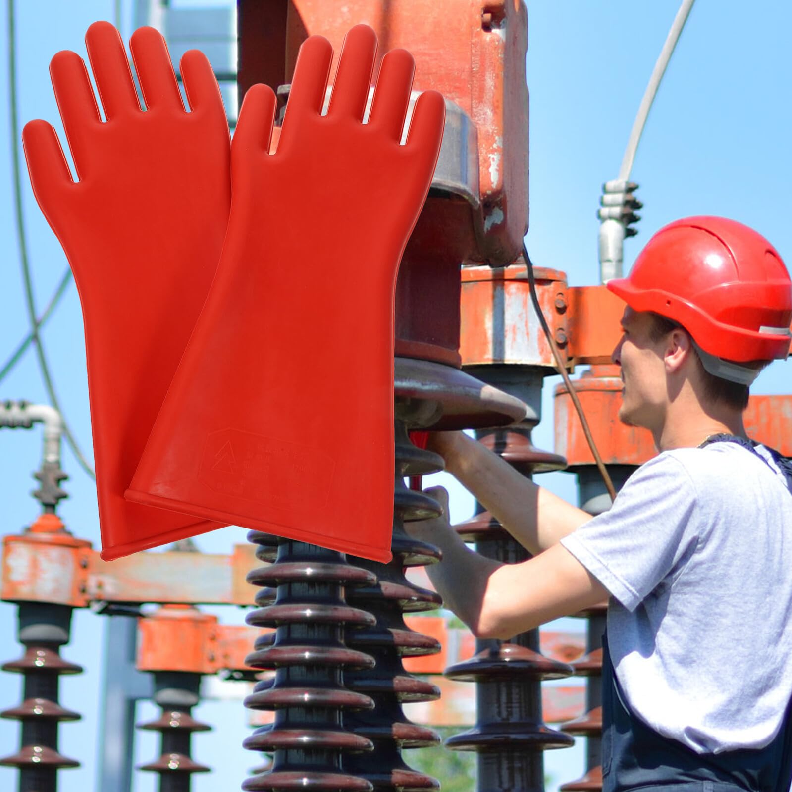 GARVALON Moufles et Résilience en Caoutchouc Rouge Électriques Isolants Adaptés à la Pression Haute Résistance pour Électricien aux Travaux Haute Tension et Chantier Extérieur