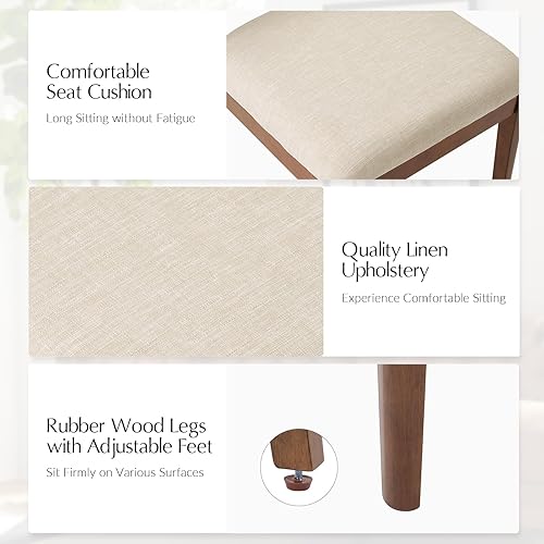 Miniatura 6 de HULALA HOME Juego de 2 Sillas de Comedor de Ratán, Sillas de Cocina y Comedor de Madera Maciza Francesa con Respaldo Curvo, Silla de Acento Tapizada