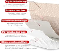 Vista 5 de FRESINIDER Paquete de 5 apósitos de espuma de silicona para heridas de 4" x 8" - Vendajes adhesivos impermeables con bordes - Súper absorbentes
